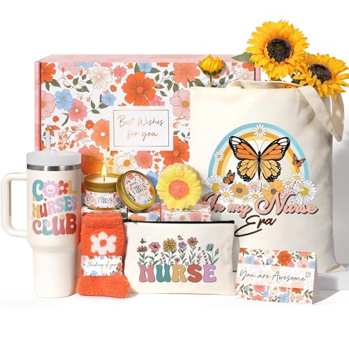 Nurse Gifts for Women, Birthday Gifts Basket for Nurse Female Practitioner Assistant, New Nurses Gifts RN Gifts Nurses Day Week Appreciation Graduation Gifts with Canvas Bag 40 OZ Insulated Tumbler
