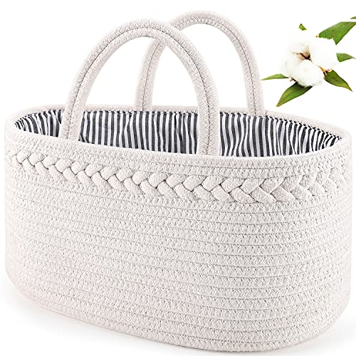 ABenkle Diaper Caddy Organizer, Cotton Rope Nursery Baby Basket, Changing Table Organizer for Baby Diaper Storage, Diaper Nursery Storage Bin for Baby Stuff, Baby Shower Gifts