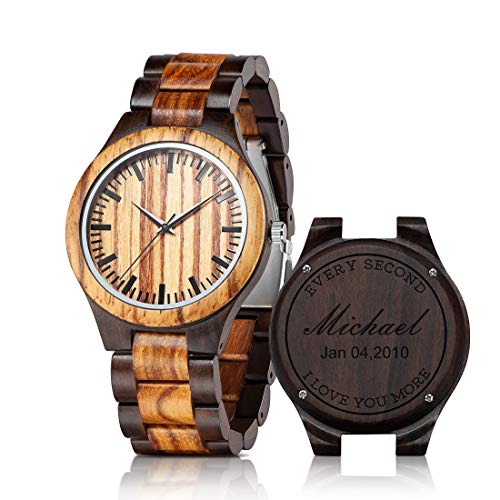 UMIPHIMAT Engraved Wooden Watch for Men Christmas Birthday Anniversary Valentines Groomsmen Wedding Retirement Graduation Gifts Idea Wood Wrist Watch