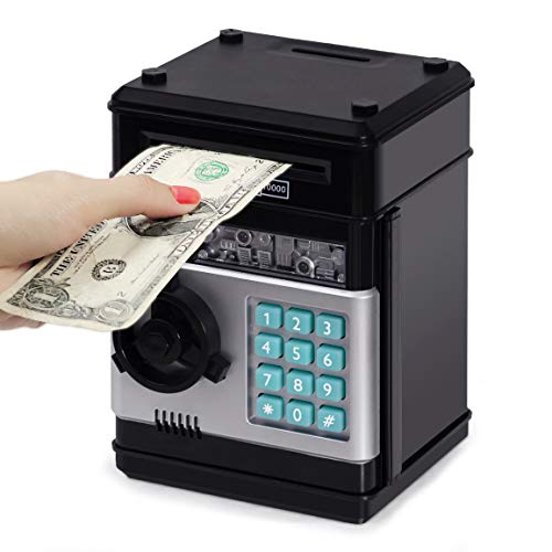 Refasy Kids Toys for Boys Girls Age 3-12, Electronic Piggy Banks for Kids Money Savings Box Mini ATM Coin Bank for Children Birthday Xmas Gifts Cash Coin Can Toys for 3 4 5 6 7 8 9 10+ Year Old Black