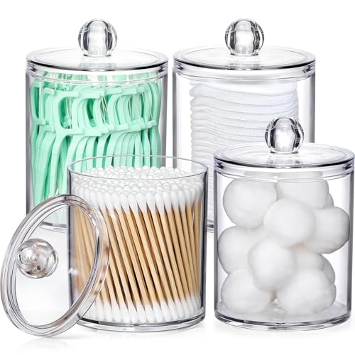 4 Pack Acrylic Qtip Holder Dispenser for Cotton Swabs, Balls, ...