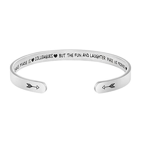 JoycuFF Coworker Gift for Women Friendship Cuff Bracelets for Colleagues Workmate Inspirational Engraved Stainless Steel Jewelry for Her Christmas Valentines Day Graduation Gift