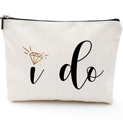 Blue Leaves Engagement Gifts for Her,Bridal Shower Gifts-I Do-Bride Gifts,Makeup Bag Make Up Pouch Bride To Be Gift Wedding Vows(Makeup bag-I do)