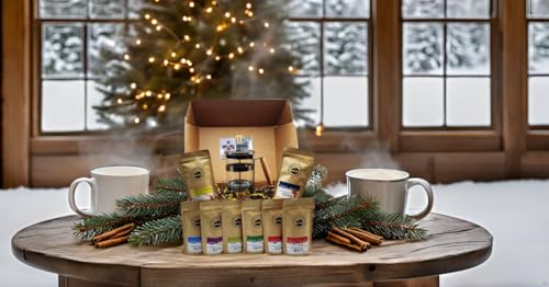 Coffee Gift Box Set 8 Assorted Coffees 2oz plus1 French Press Stainless Steel Glass Coffee Maker. Amazing coffees from all over the world.
