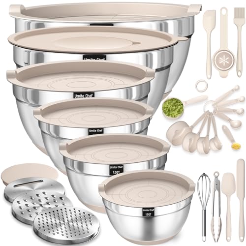 Mixing Bowls with Airtight Lids Set, 26PCS Stainless Steel Khaki ...