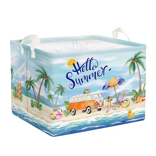 Clastyle Blue Beach Camping Picnic Basket Tropical Tree Caravans Shower Gift Storage Basket Outdoor Pool Seaside Towel Blanket Clothes Toy Bin