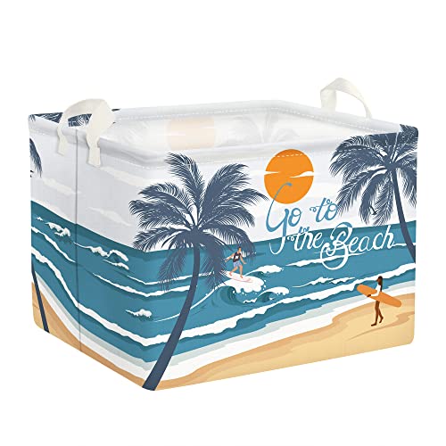 Clastyle Tropical Beach Camping Picnic Basket Blue Coconut Tree Gift Storage Bin Sun Sea Towel Blanket Book Shelf Basket Large Rectangle Clothes Toy Kid Basket