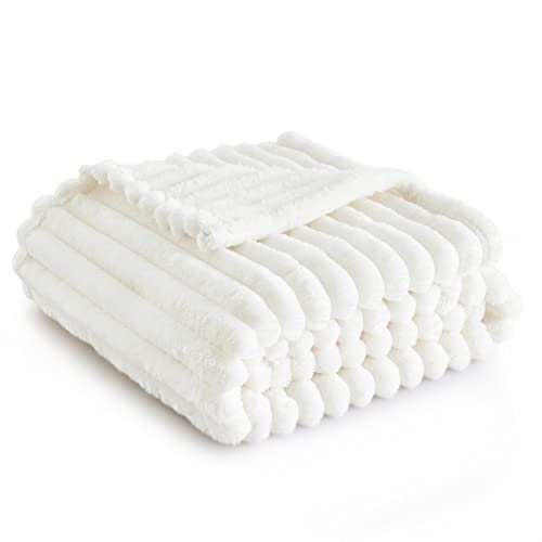 Bedsure White Throw Blanket for Couch - GentleSoft Cozy Soft Blankets for Women, Cute Small Fleece Throws for Girls, Birthday Gifts for Women Mom, Off White, 50x60 Inches