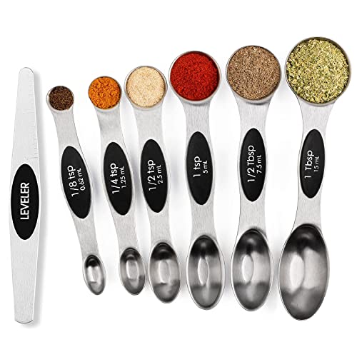 Magnetic Measuring Spoons Set Stainless Steel with Leveler, Stackable Metal ...
