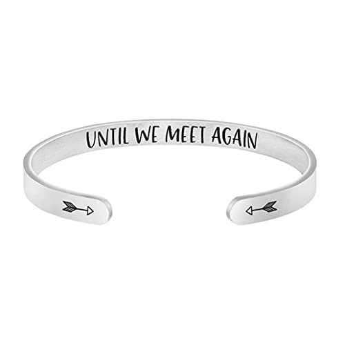 JoycuFF Farewell Gifts for Women Friendship Bracelets for Best Friend Classmate Bestie Roomates Stainless Steel Bangle Cuff with Inspirational Message Until We Meet Again