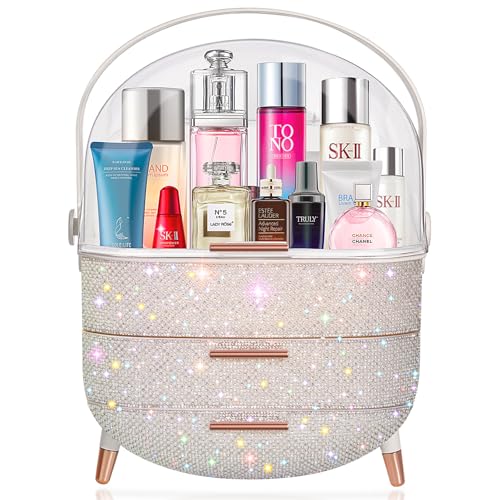Teen Girls Gift Makeup Organizer,Skincare Organizer Jewelry Storage,Cosmetics Storage and Display Case,Make Up Holders and Organizers for Countertop,Bathroom Organizer (Pearl White)