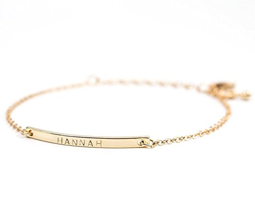 16K Gold Your Name Bar Bracelet Personalized gift Gold Plated ...