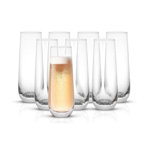 JoyJolt Milo Stemless Champagne Flutes Set of 8 Crystal Glasses. 9.4oz Prosecco Wine Flute, Mimosa Glasses Set, Cocktail Glass Set, Water Highball Glass, Bar Glassware