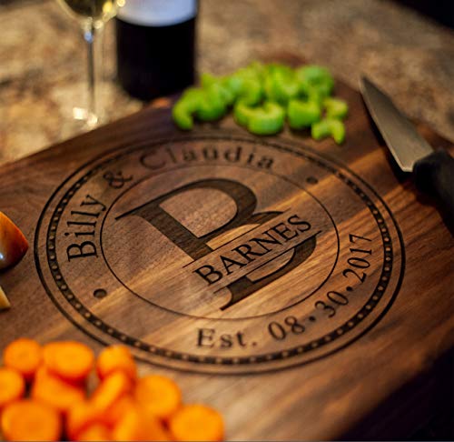 Custom Wedding gifts & Anniversary Gifts – Personalized Cutting Board with Burned-In Names & Dates, Available in Multiple Sizes (SM-XL) – Handmade in the USA (Includes Coasters, Stands & Gift Wrap)