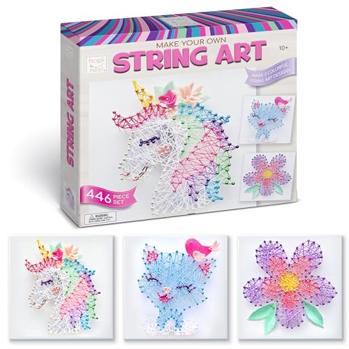 Hapinest String Art Craft Kit for Kids Ages 10-12 and Up, 3D String Art Kit Crafts for Teens, Birthday Gifts for Tween Girls Ages 10 11 12 Years Old and Up, Makes 3 Designs - Unicorn, Cat, and Flower