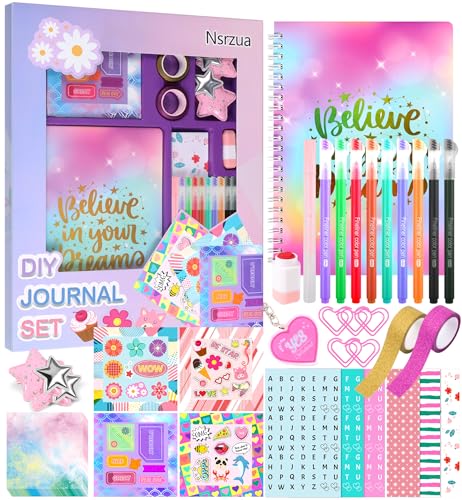 Nsrzua Gifts for 8 9 10 11 12 13 14 Year Old Girl - DIY Journal Kit for Girls,Toys for Ages 8-14 and Birthday Gifts for Girls,Fun, Cute Art & Crafts Kits,Scrapbook & Diary Supplies Toy Set