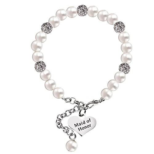 LParkin Bridesmaid Gifts Maid of Honor Pearl Bracelets For Women Bridesmaids Jewelry Wedding Gift From the Bride Proposal Bracelet