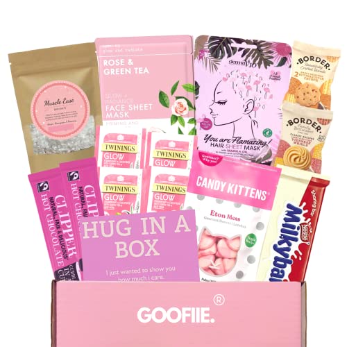 Hug in a box Care Package for her Coccole Set regalo per le donne con sali da bagno, maschere e cibo per una giornata rilassante spa a casa.