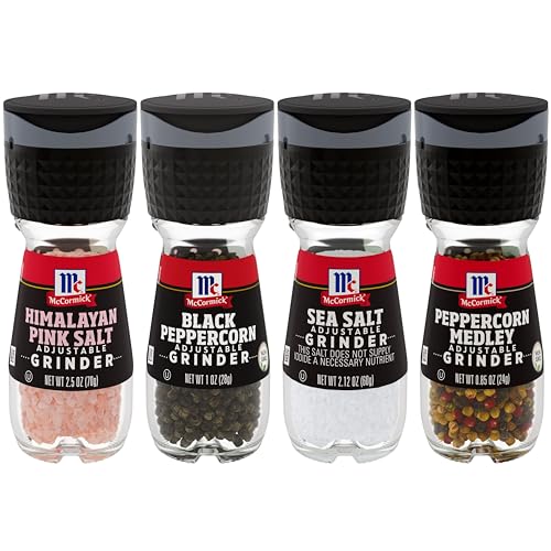 McCormick Salt & Pepper Grinder Variety Pack, Himalayan Pink Salt, Sea Salt, Black Peppercorn, and Peppercorn Medley, 6.47 oz