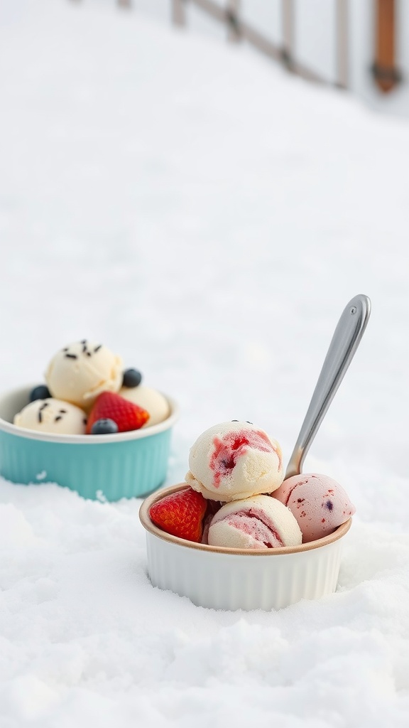 A bowl of colorful snow ice cream topped with fruit.