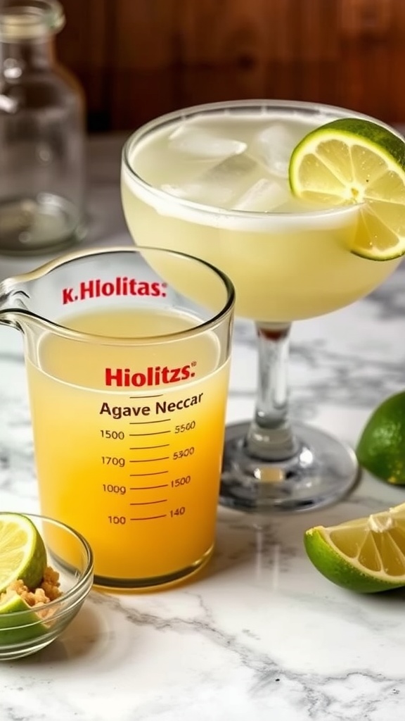 A refreshing classic margarita served in a glass with lime.