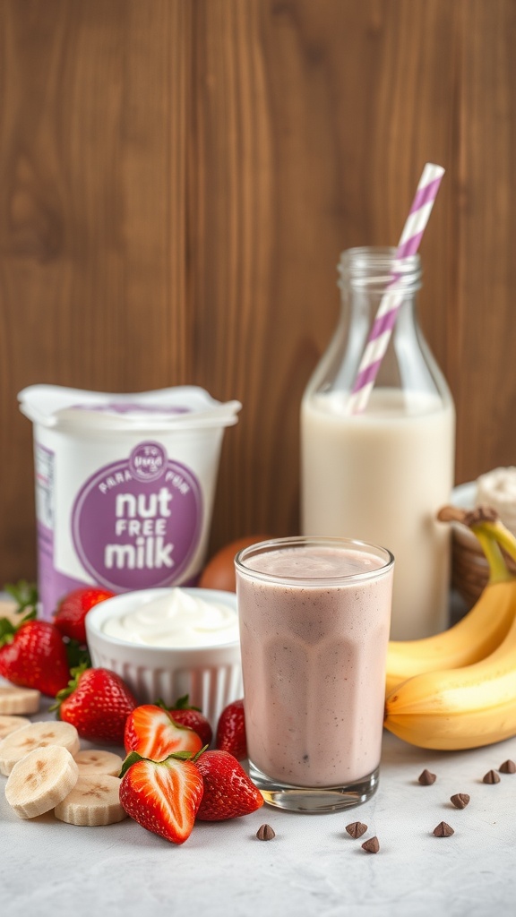 A refreshing strawberry banana smoothie with fresh strawberries and bananas.