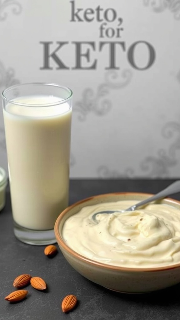 A bowl of creamy keto Alfredo sauce made with almond milk