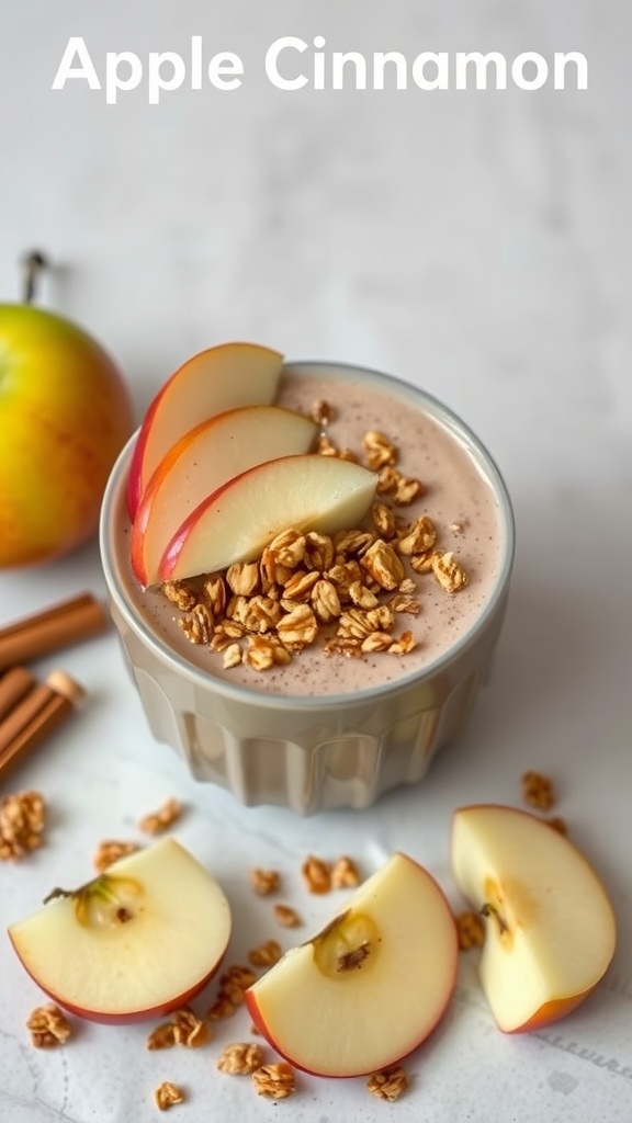 Apple Cinnamon Smoothie Bowl with apple slices and granola on top