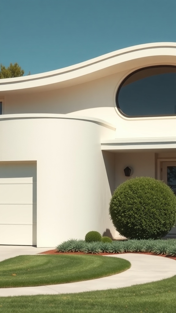 A mid-century modern house showcasing smooth architectural curves and a rounded design.