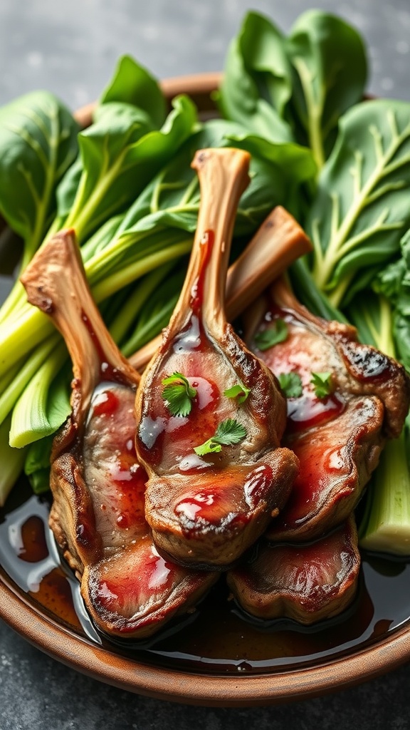 Asian-inspired lamb chops served with bok choy.