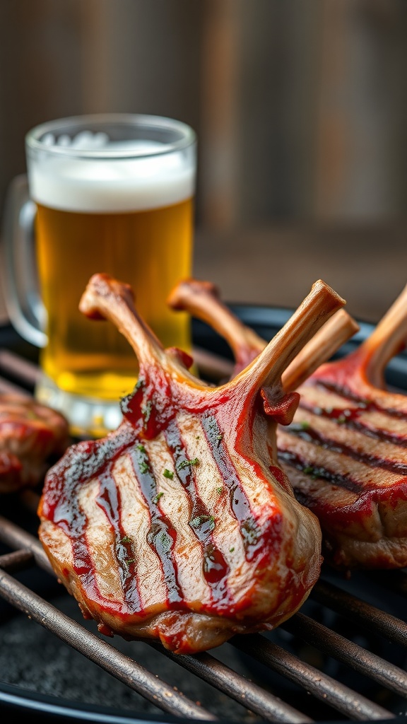 Grilled lamb chops with beer and herbs