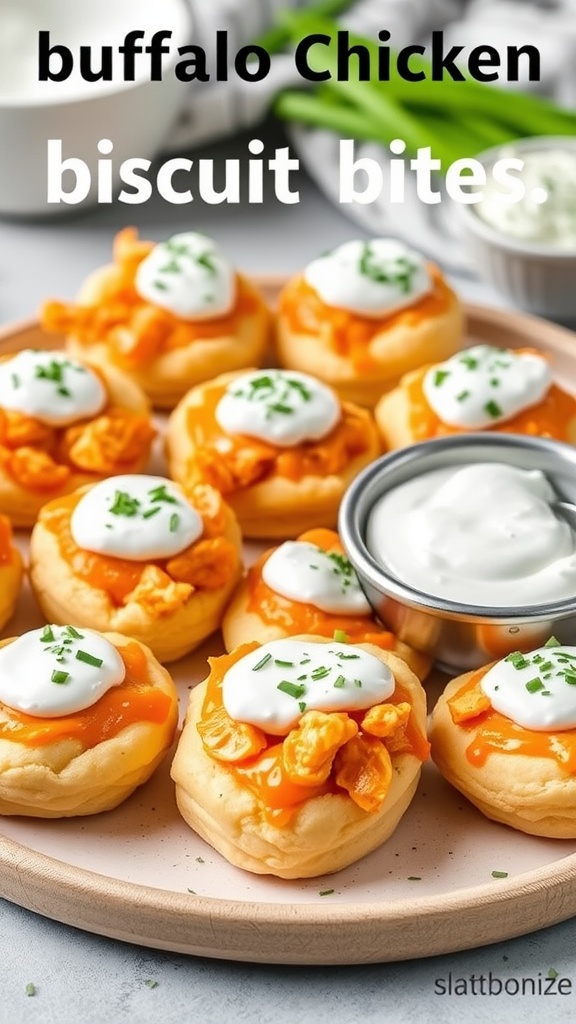Buffalo Chicken Keto Biscuit Bites with cream cheese and ranch dressing