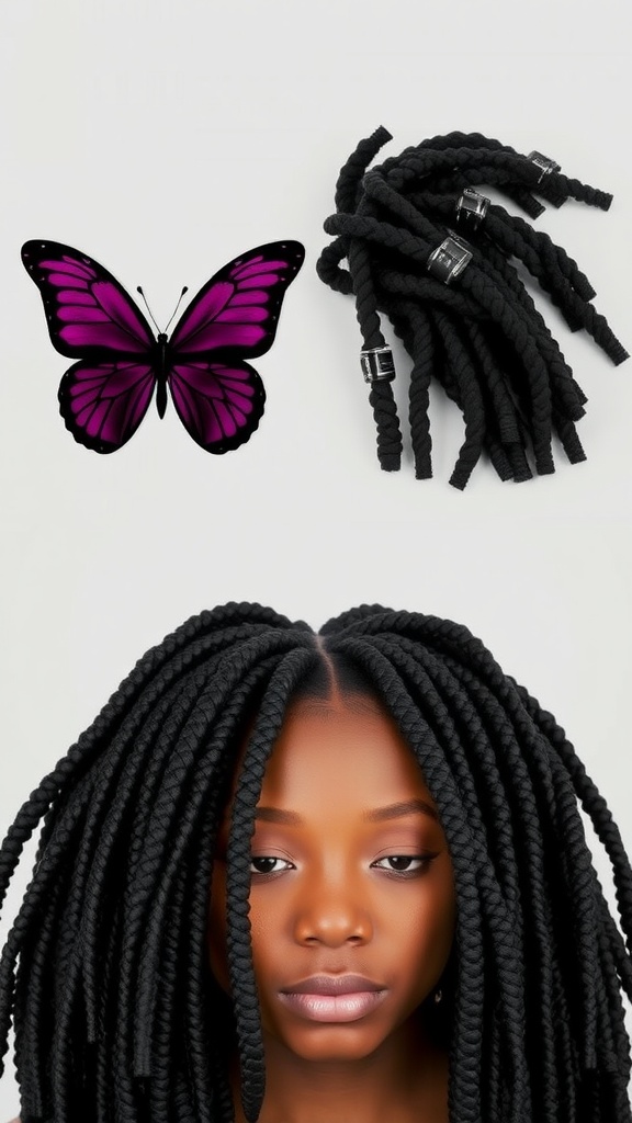 A close-up of a person with butterfly locs, showcasing a textured hairstyle.