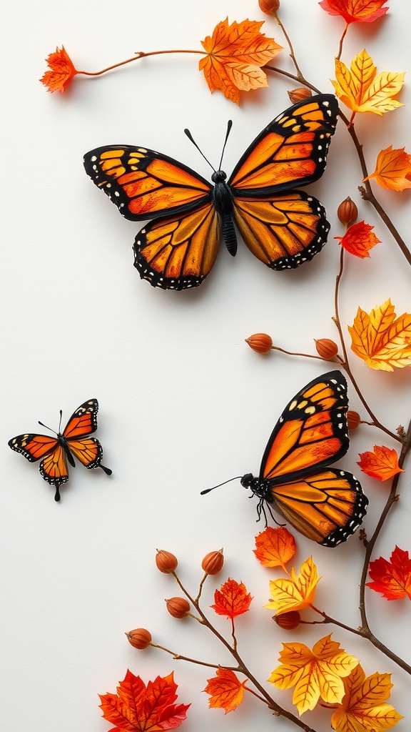 Beautiful butterfly nail art with fall leaves