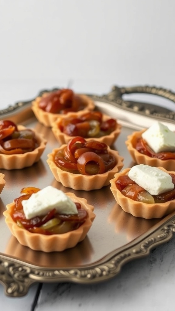 Delicious caramelized onion and goat cheese tarts ready to be served.