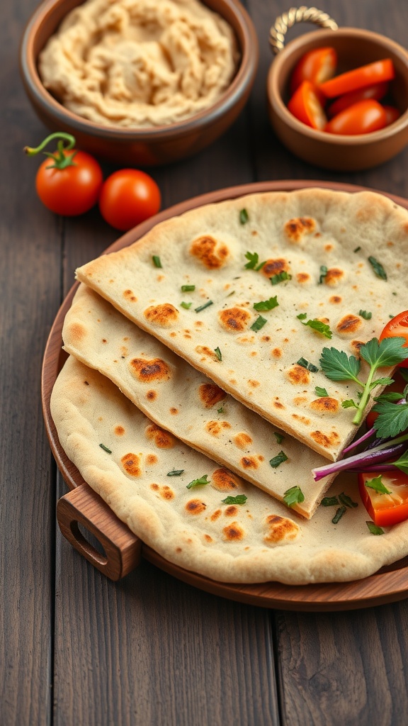 Chickpea Flour Flatbread served with salad and dips