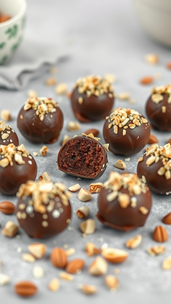 Chocolate Hazelnut Fat Bombs with chopped hazelnuts on top.