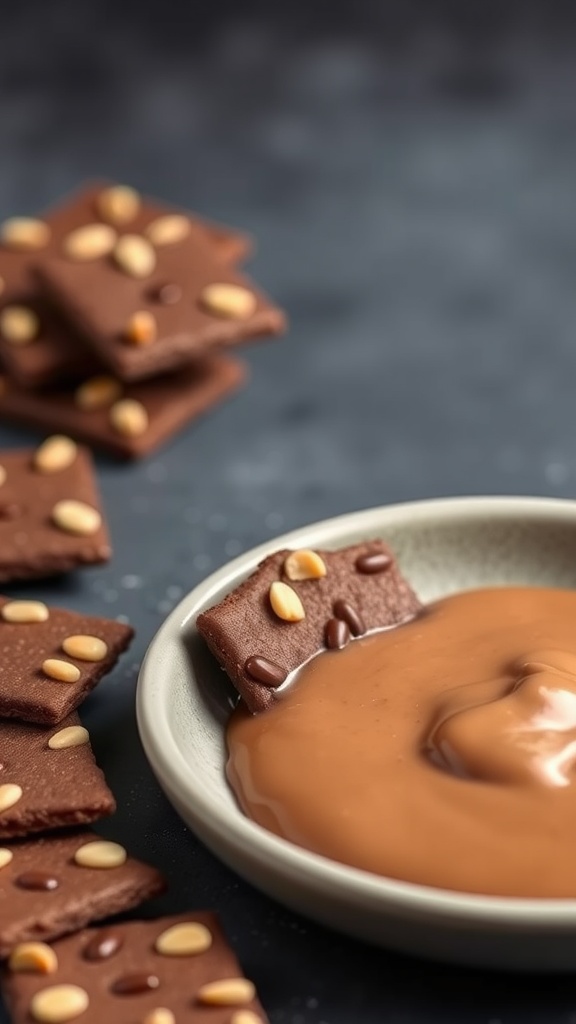 Chocolate Hazelnut Keto Snackers on a plate with a dipping sauce