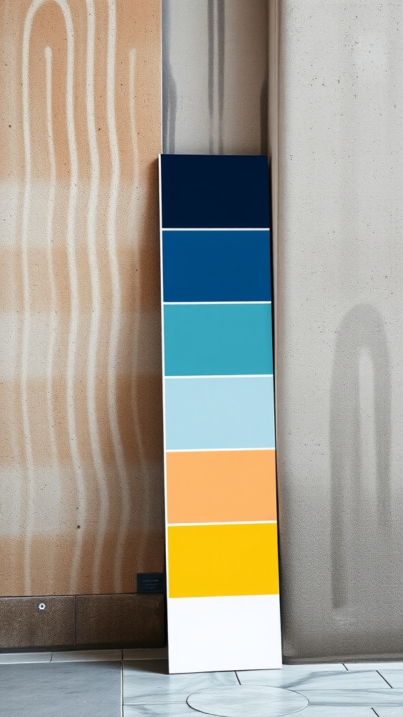 Color palette samples against concrete walls.