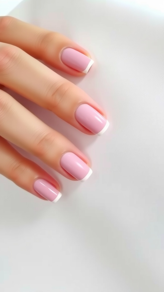 Image of hands with baby pink French tip nails