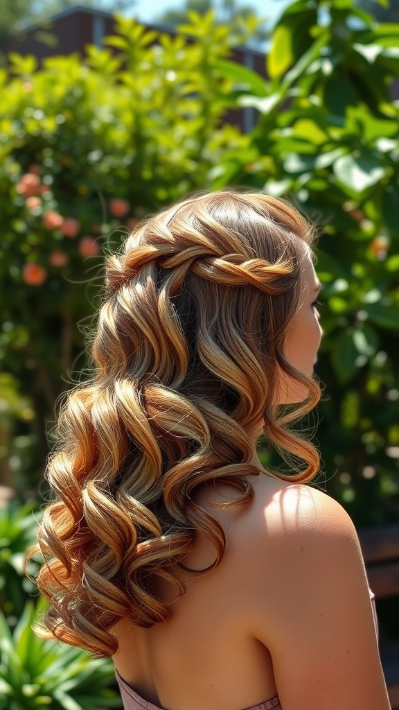 A woman with shoulder-length curly hair styled elegantly outdoors.