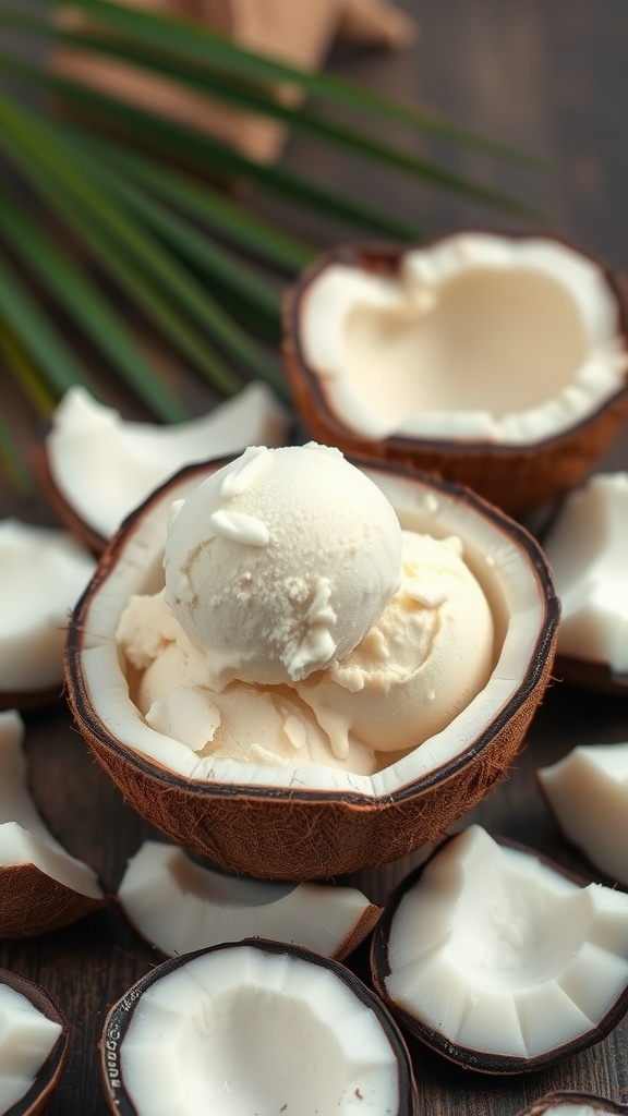 Coconut Cream Keto Ice Cream in a coconut shell
