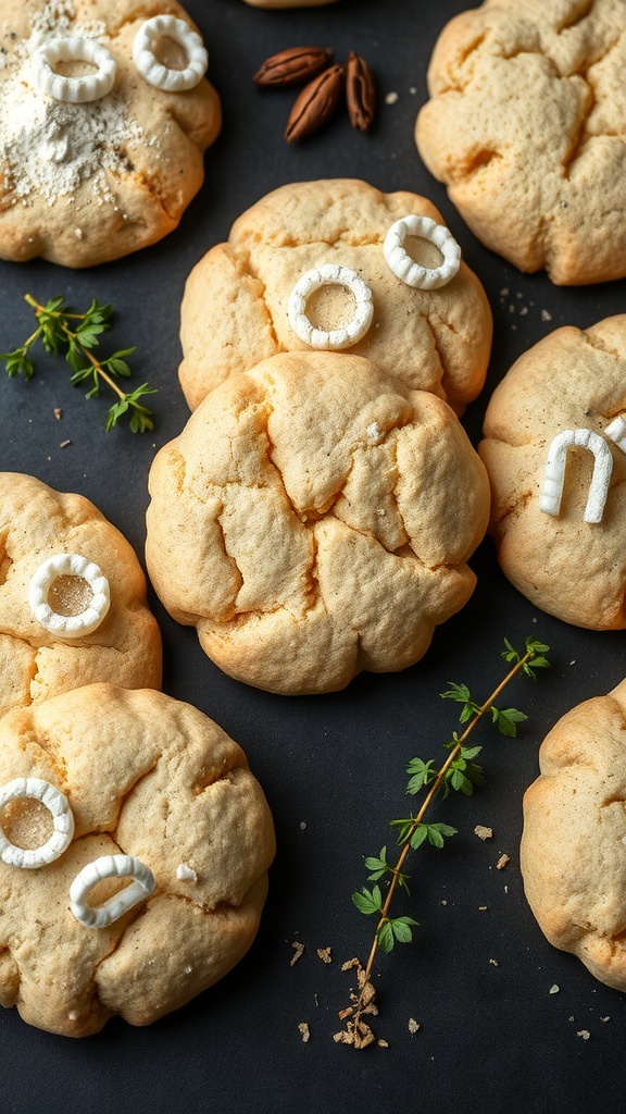 Keto coconut flour herb biscuits, golden and fluffy baked goods with a hint of herbs.
