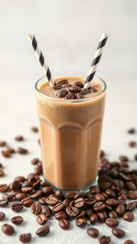 A delicious coffee protein fiber smoothie served in a glass.