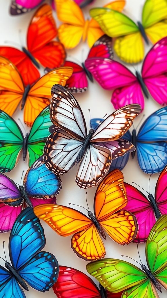 A vibrant assortment of colorful butterflies representing diverse color choices.
