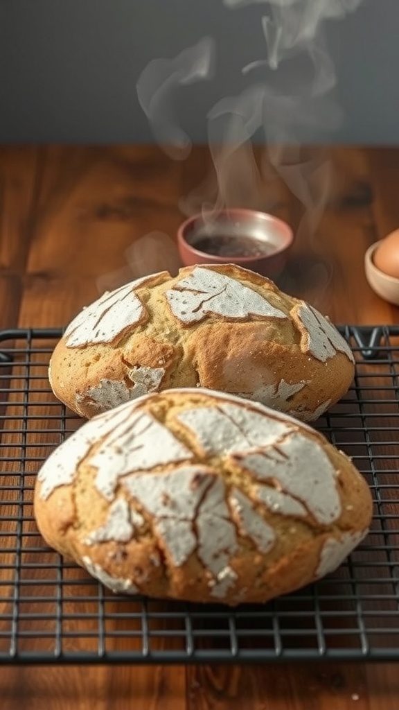 Sourdough bread cooling on a wire rack