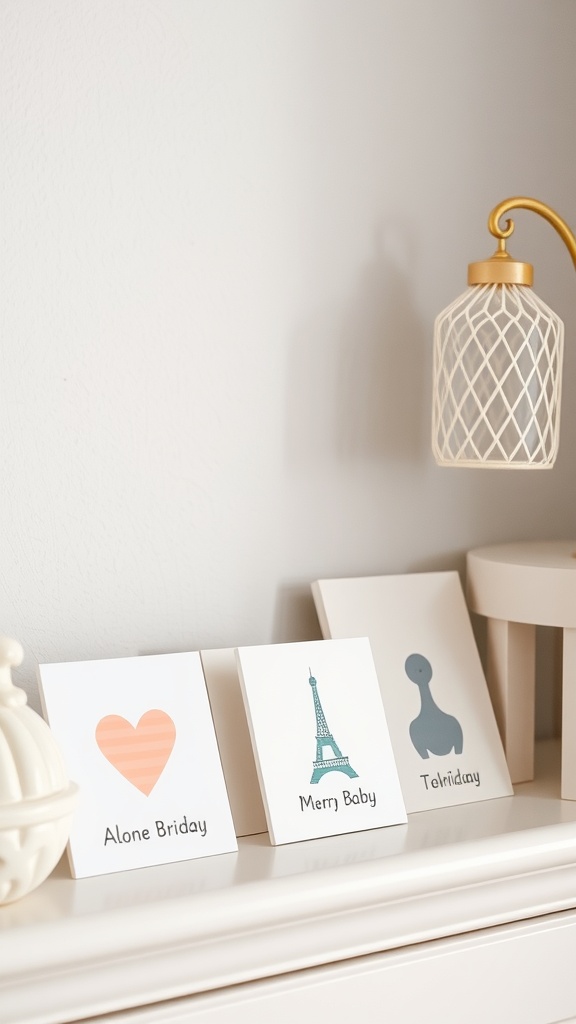 Baby milestone cards displayed on a shelf