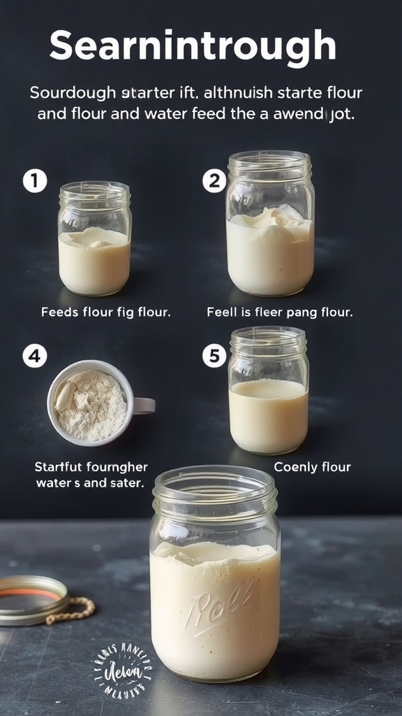 A guide for creating a sourdough starter with flour and water.