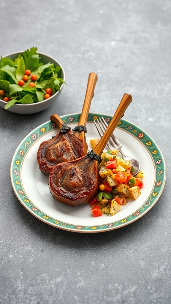 Cumin-spiced lamb chops served with a fresh salad.