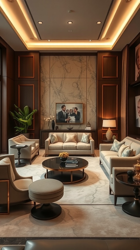 Luxurious living room with custom furniture and elegant design elements.